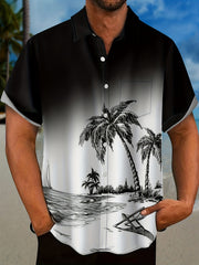 Coconut Tree Hawaiian Print Men's Short Sleeve Shirt for Summer Vacation