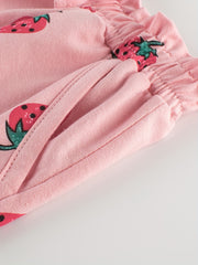 Toddler Girls Strawberry Graphic Bow Paperbag Waist Cotton Casual Shorts