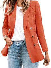 Double Breasted Lapel Blazer Solid Long Sleeve Office Work Outerwear