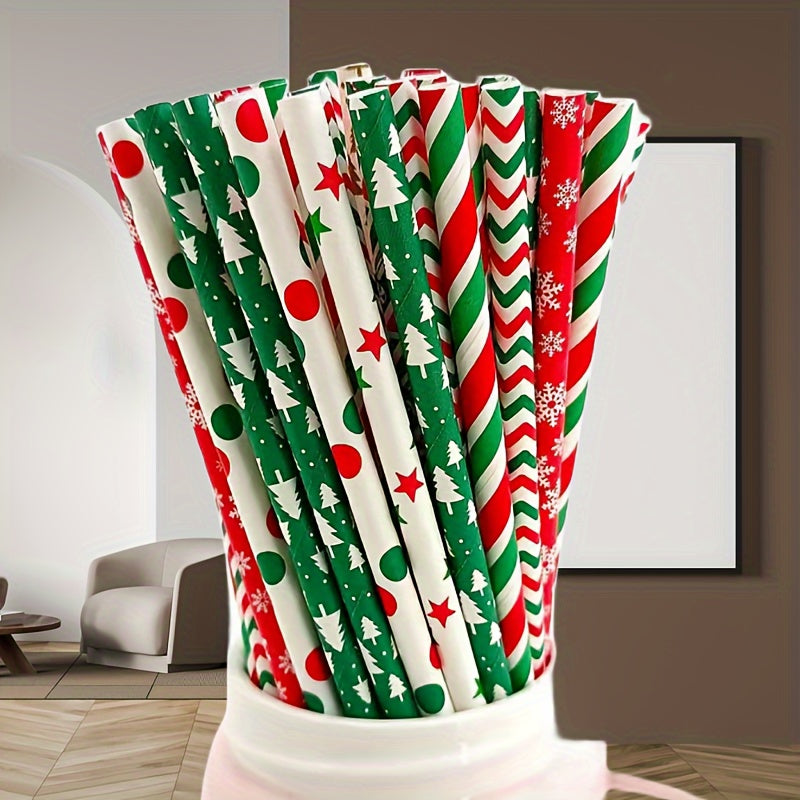 25pcs Mixed Christmas Paper Straws Santa Claus Xmas Party Decor Drink Straws