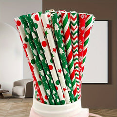 25pcs Mixed Christmas Paper Straws Santa Claus Xmas Party Decor Drink Straws
