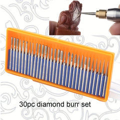 30pcs Artifical Diamond Burrs Set Rotary File Burs Kit for Rotary Grinder Tools