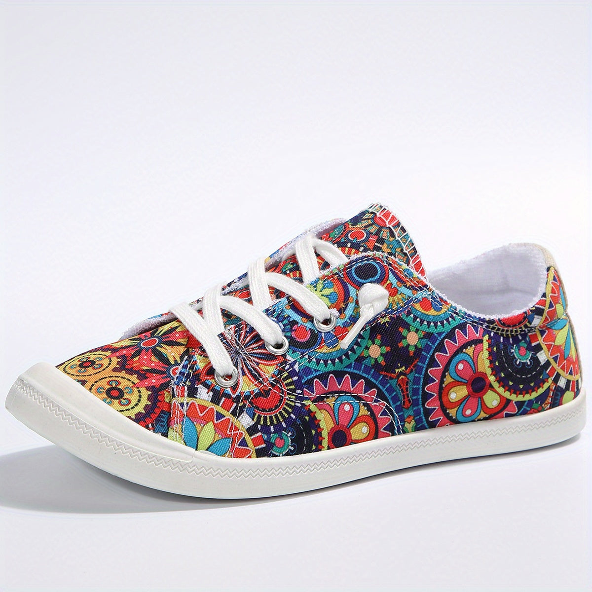 Floral Printed Canvas Slip-On Sneakers Lightweight Walking Shoes