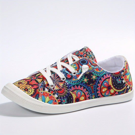 Floral Printed Canvas Slip-On Sneakers Lightweight Walking Shoes