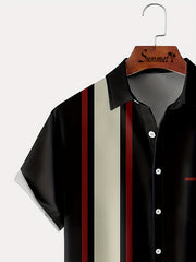 Vintage Style Stripe Print Men's Casual Short Sleeve Shirt