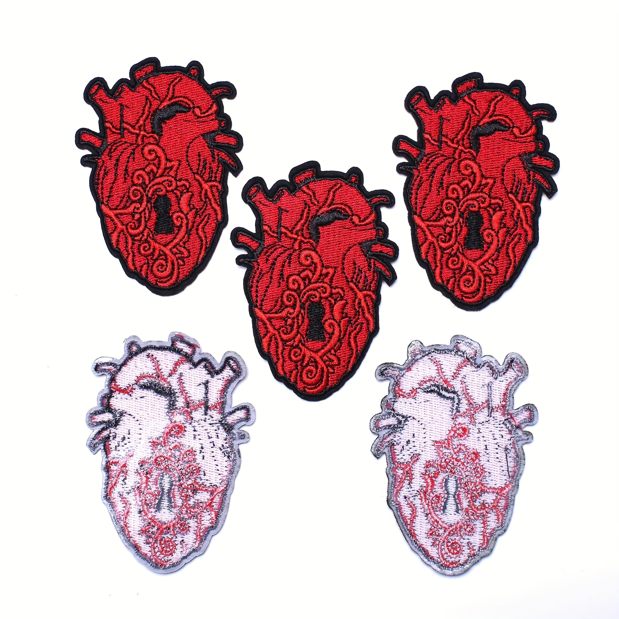 JCarp 5PCS Iron On 3D Patches Beating Heart Skulls and Rose Earth Turtle