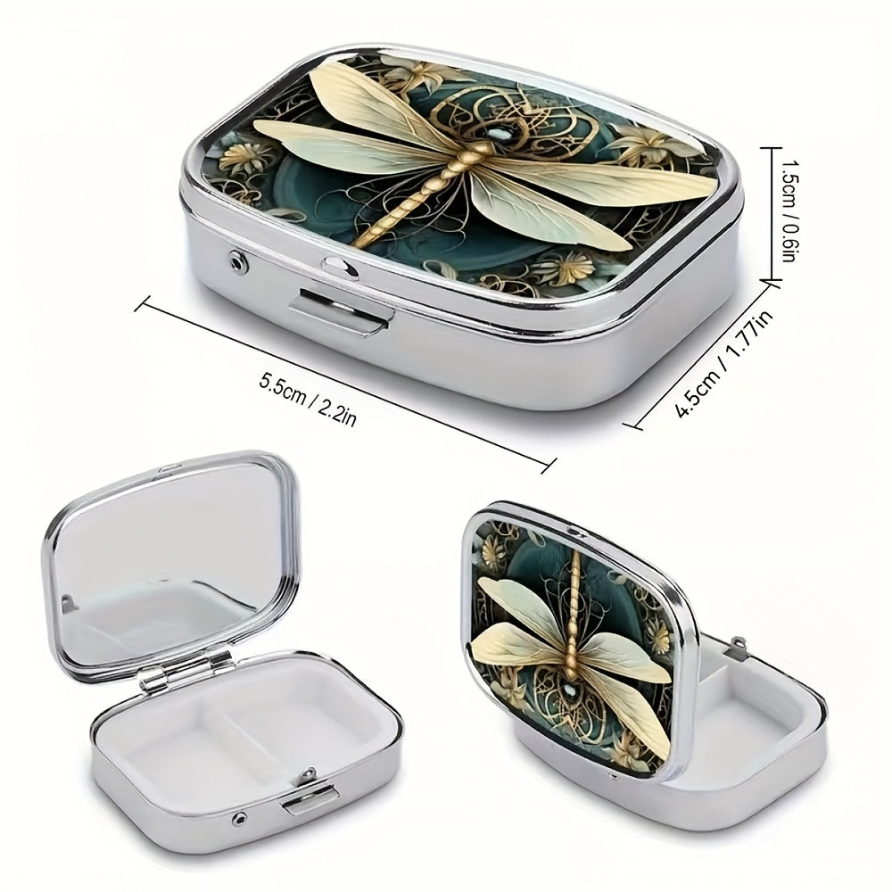 Dragonfly Pill Organizer Metal Medicine Case Waterproof Pocket Size for Travel