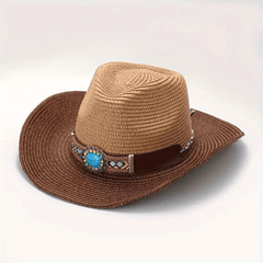 Bohemian Style Inlaid Stone Straw Hat Beach Cowboy Hat