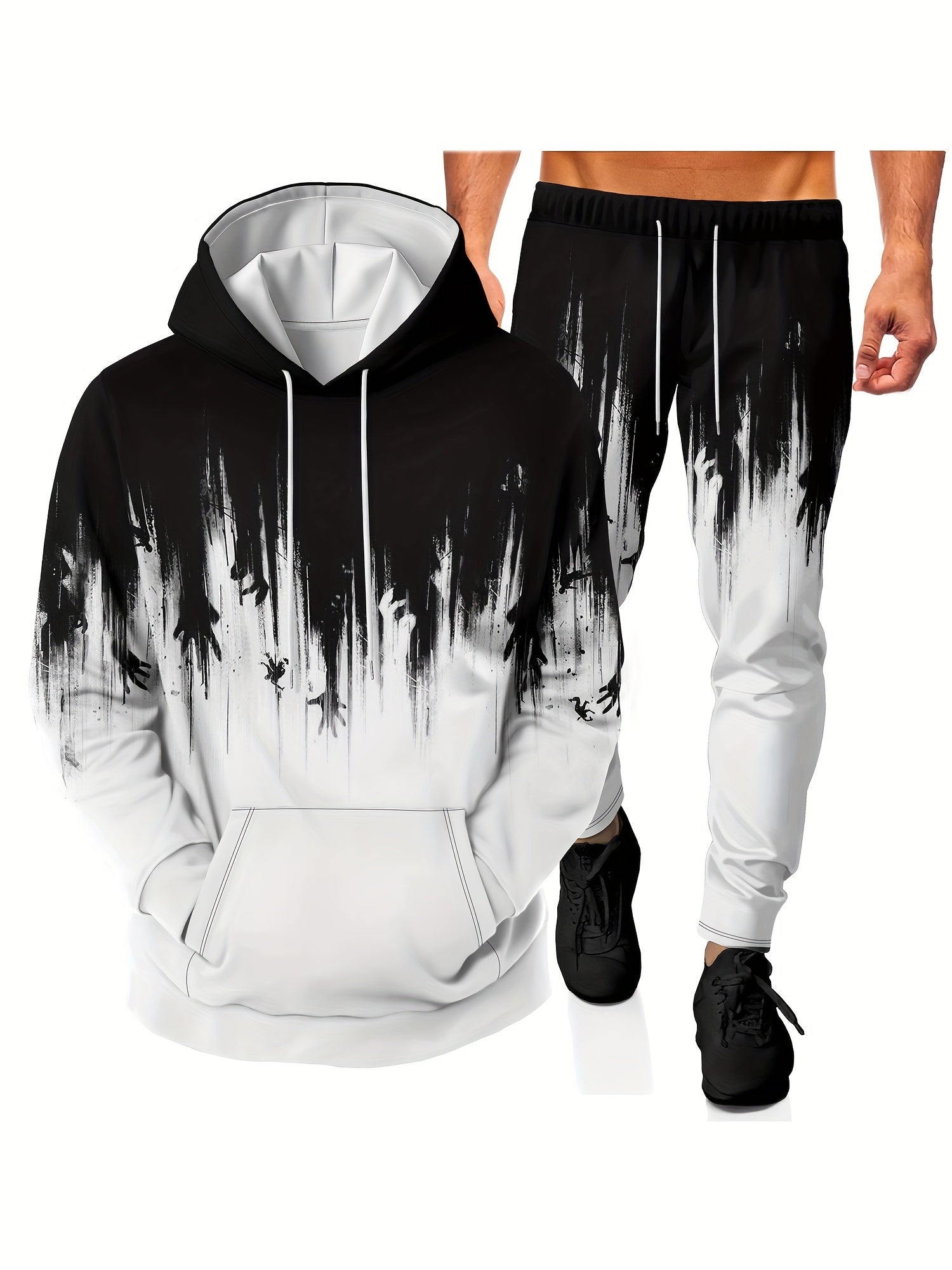 Men's Poker Print 2pcs Hoodie and Sweatpants Set for Autumn Winter