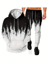 Men's Poker Print 2pcs Hoodie and Sweatpants Set for Autumn Winter