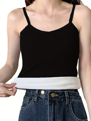 Solid Ribbed Thermal Underwear Top Soft V Neck Plush Cami Top Women's Lingerie