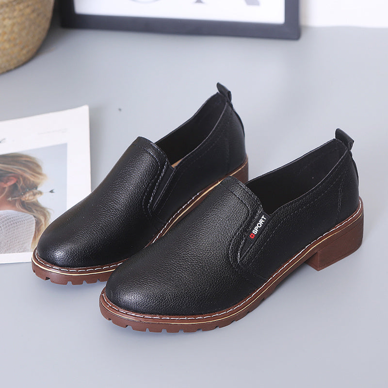 Women's Faux Leather Loafers Chunky Heeled Shoes