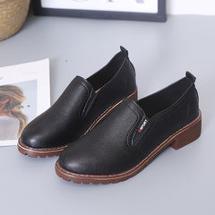 Women's Faux Leather Loafers Chunky Heeled Shoes