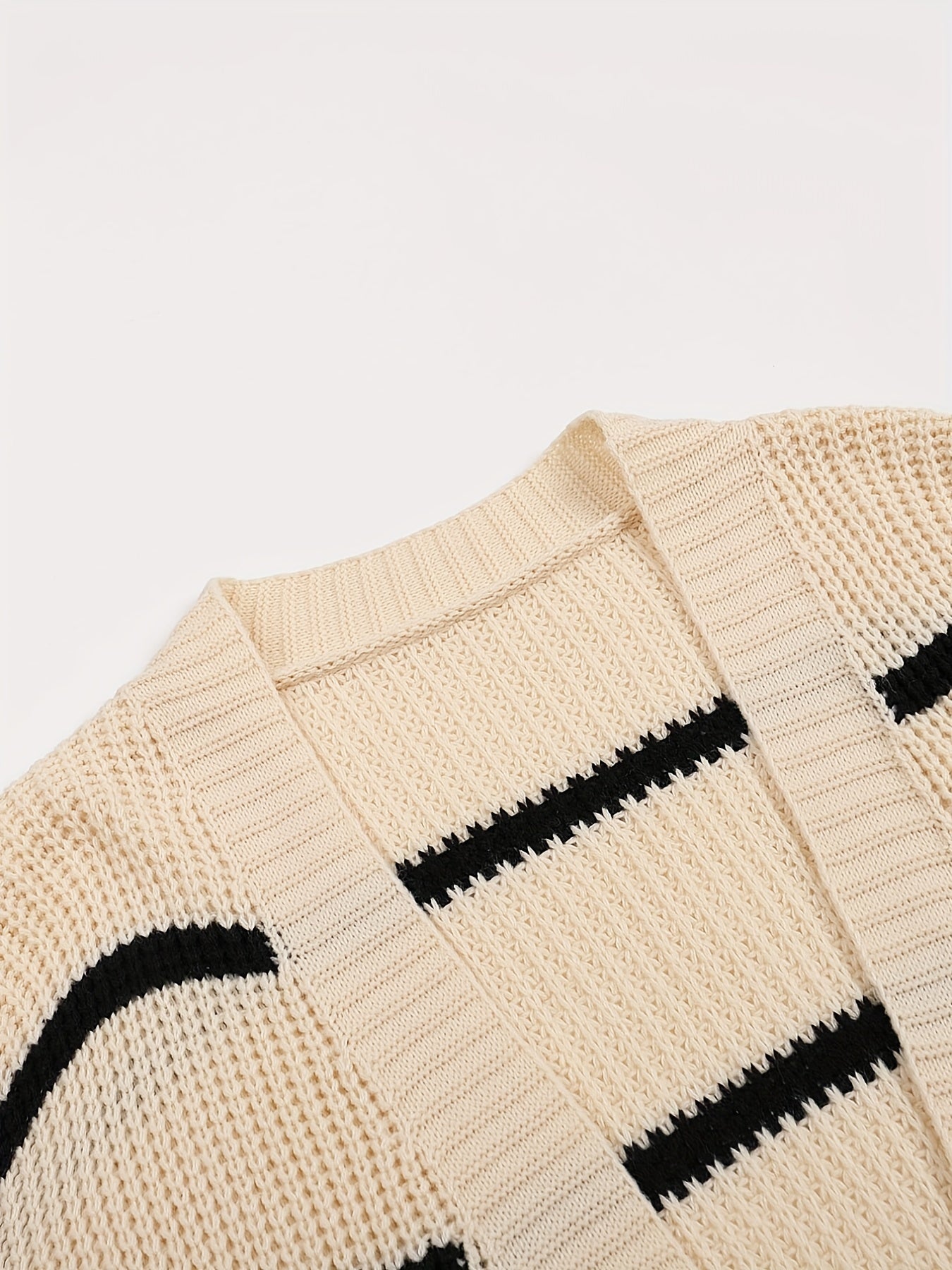 Striped Open Front Drop Shoulder Knit Cardigan for Women