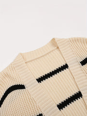 Striped Open Front Drop Shoulder Knit Cardigan for Women