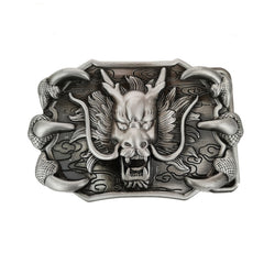 Silver Men's Dragon Belt Buckle with Leather Belt