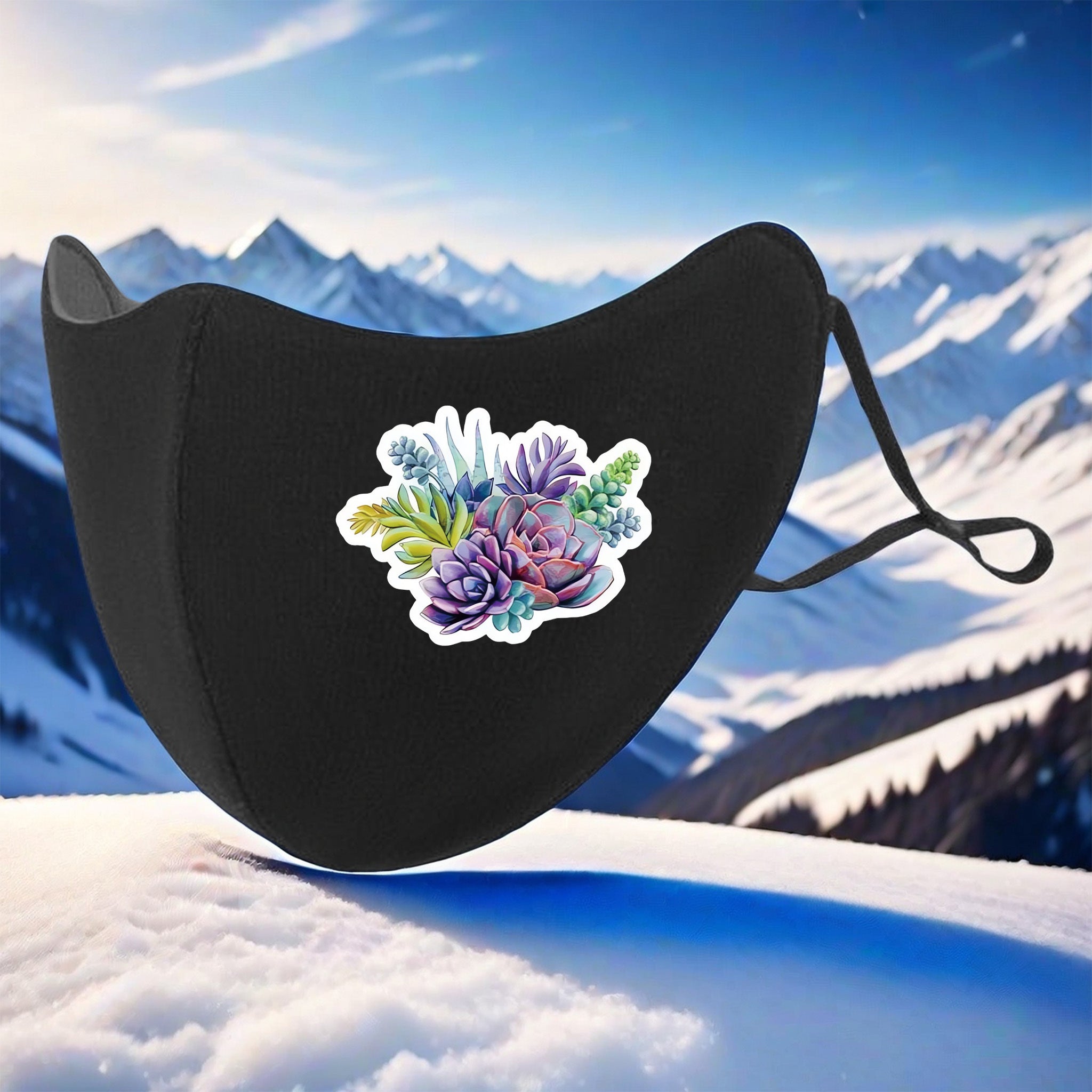 3D Printed Succulent Pattern Warm Fleece Mask Polyester Knit Fabric