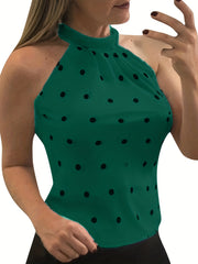 Polka Dot High Collar Top Sleeveless Summer Keyhole Top