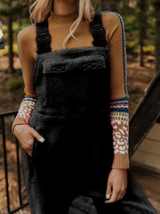 Solid Overall Jumpsuit Casual Buckle Sleeveless Warm Jumpsuit Women's Clothing