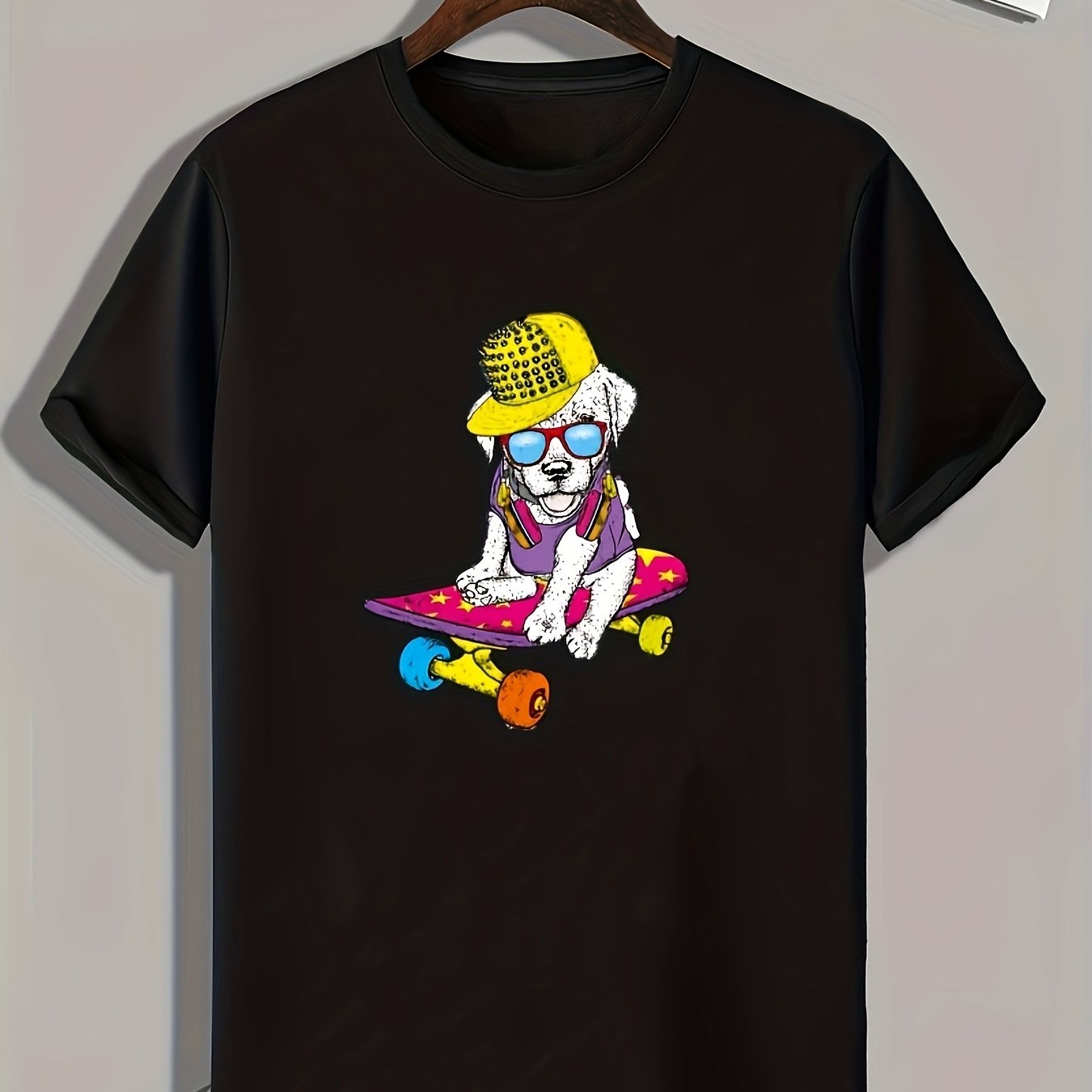 Dog Skateboard Print Men's Graphic T-shirt for Summer