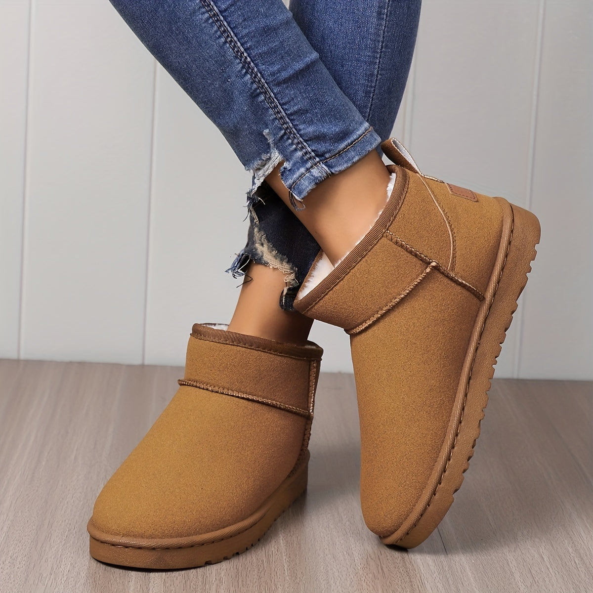 Women's Velvet Snow Boots Slip On Round Toe Thermal Lined Winter Shoes