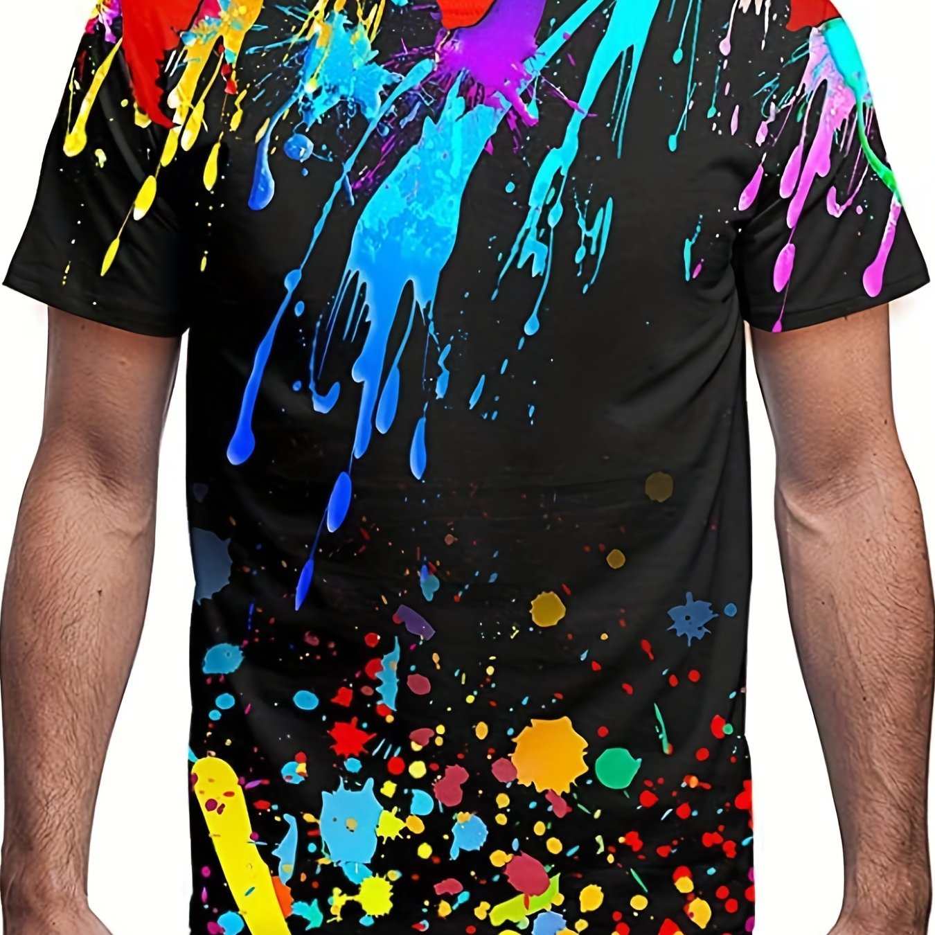 Men's Colorful 3D Print T Shirt Comfy & Stretchy Tee Top