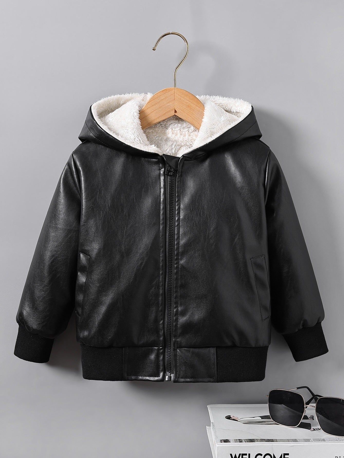 Baby Boys PU Leather Fleece-Lined Jacket