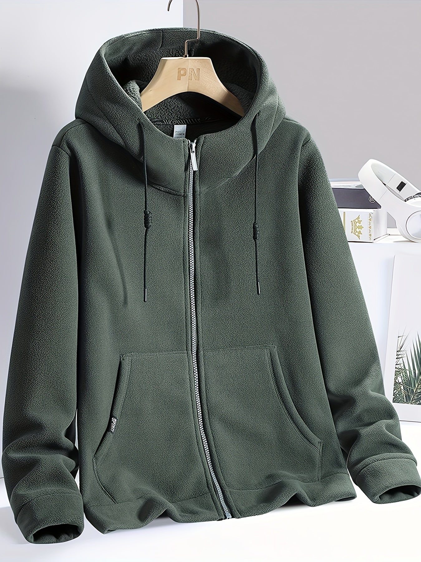 Hooded Drawstring Jacket with Zipper Pocket