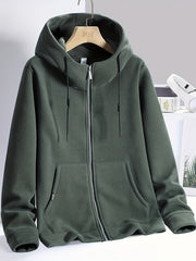 Hooded Drawstring Jacket with Zipper Pocket