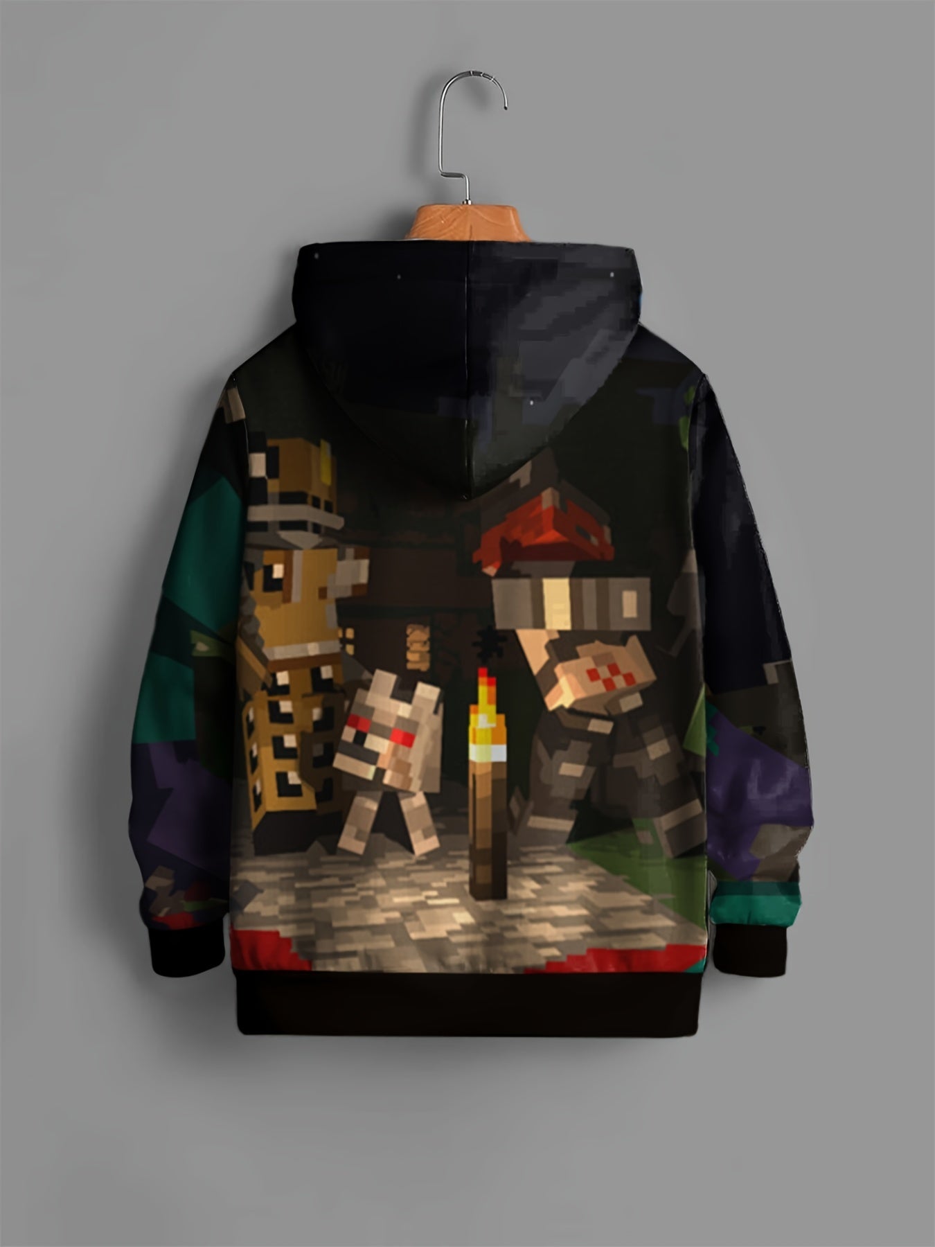 Pixel King Print Kid's Hoodie Unisex Pullover Casual Hooded Top