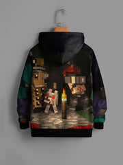 Pixel King Print Kid's Hoodie Unisex Pullover Casual Hooded Top
