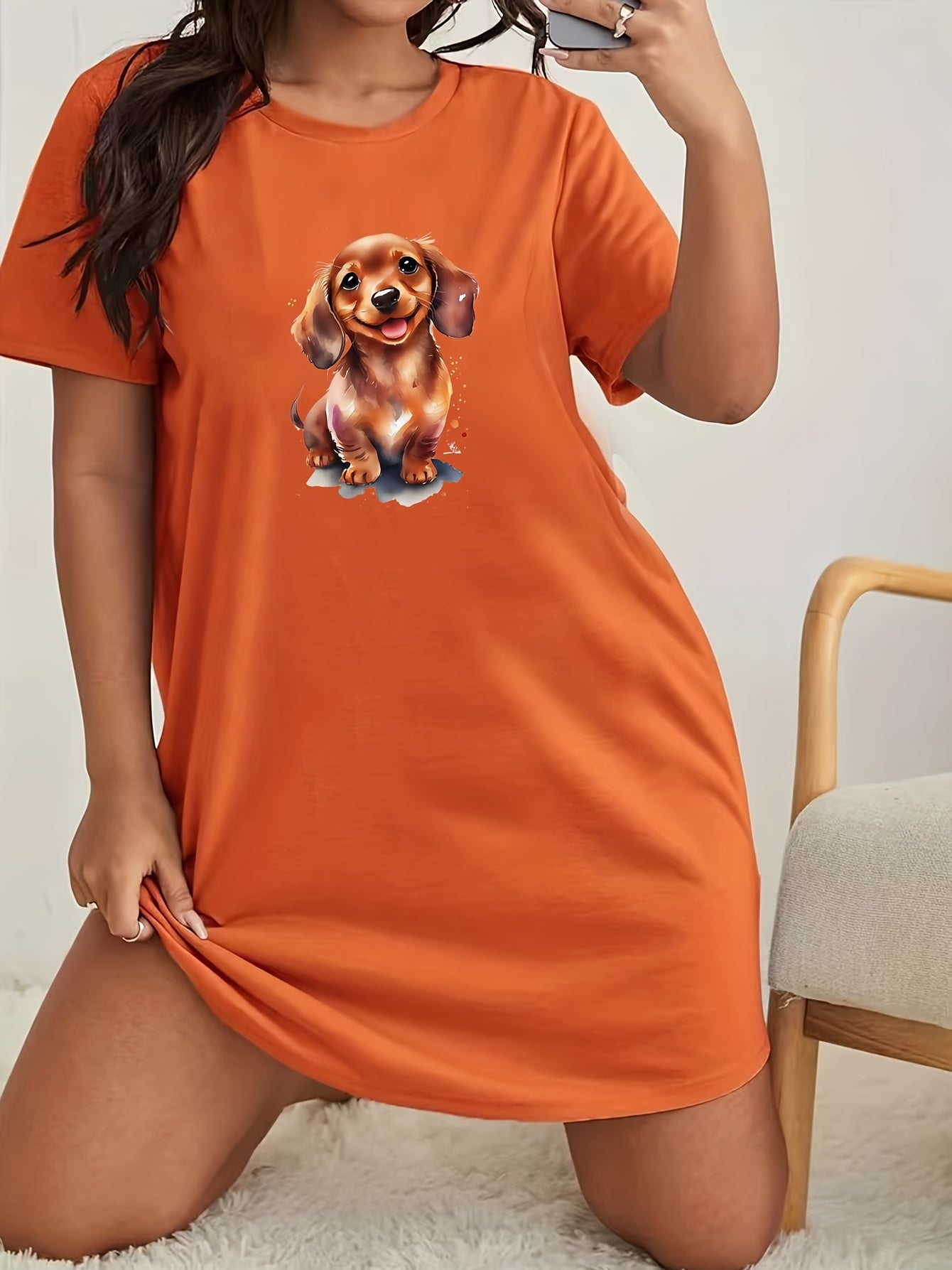 Cartoon Puppy Print Sleep Dress Short Sleeve