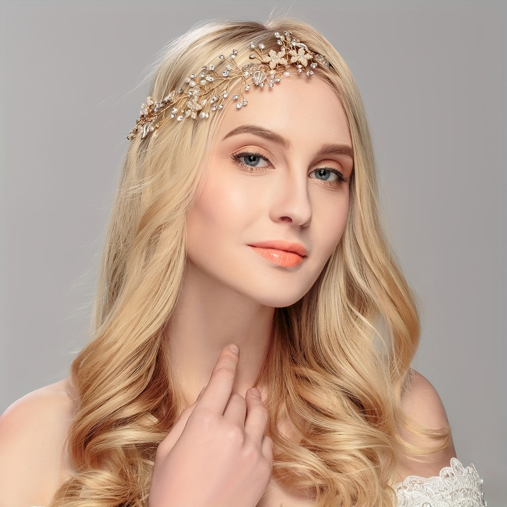 Bridal Headpiece Leaf Rhinestone Hair Pearl Crystal Party Headband