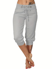 Drawstring Cropped Slim Pants Sports Stretchy Letter Print