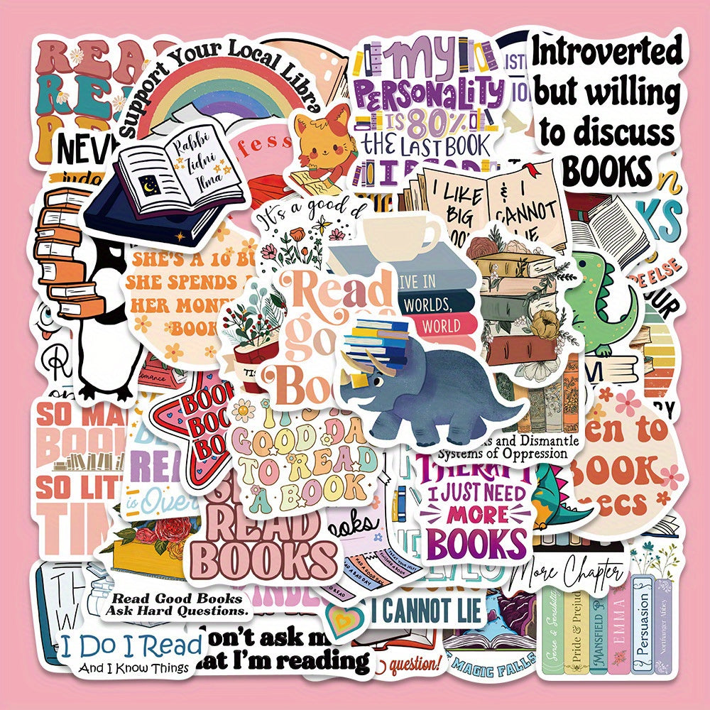 50pcs Cartoon Book Stickers Waterproof Vinyl for Water Bottles Laptops Phones
