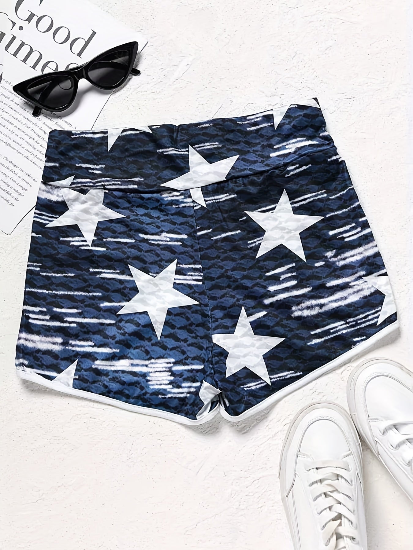 Women's Star & Stripe High Waist Sports Shorts