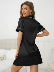 Heart Print Nightdress Short Sleeve V Neck Buttons Sleep Dress