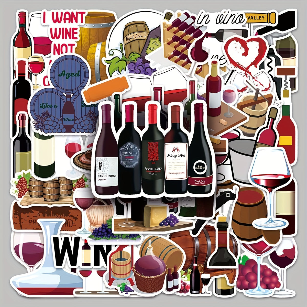 50pcs Red Wine Romantic Stickers for DIY Mobile Phone Water Cup Car Skateboard