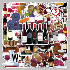 50pcs Red Wine Romantic Stickers for DIY Mobile Phone Water Cup Car Skateboard