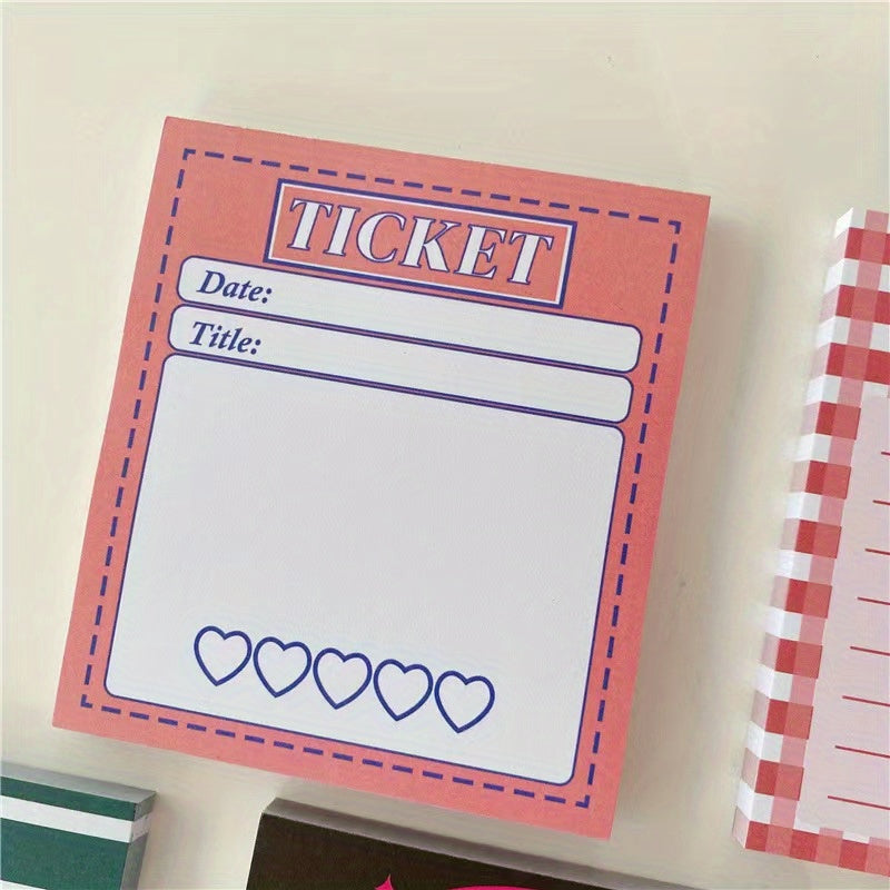 50 Pages Pink Green Plaid Memo Pad Retro Journal for Office and Family Notes