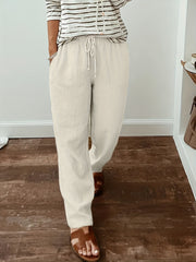 Solid Drawstring Straight Leg Pants Casual Dual Pockets Pants