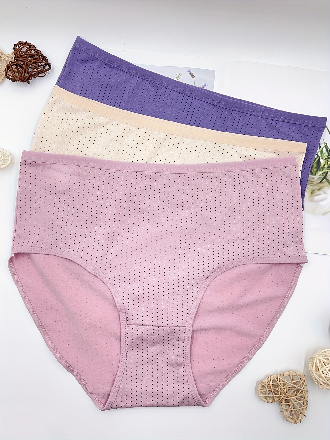 Panties Set Women's Pin Dot Print Underwear 3pcs