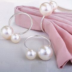 6pcs Asymmetric Pearl Napkin Rings Cast Iron Polished Metal Rings Carved Hollow