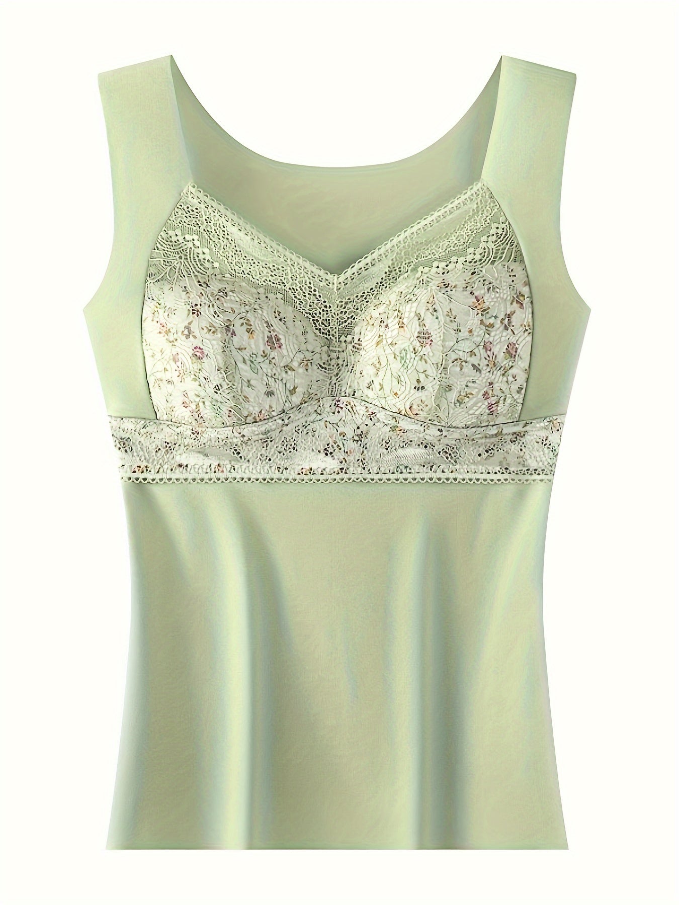 Lace Thermal Tank Top V Neck Padded Floral Print Lingerie