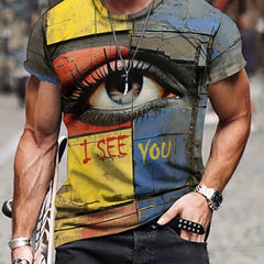 Men's Eye Block Graphic T shirt Active Stretch Breathable 3D Print Tee