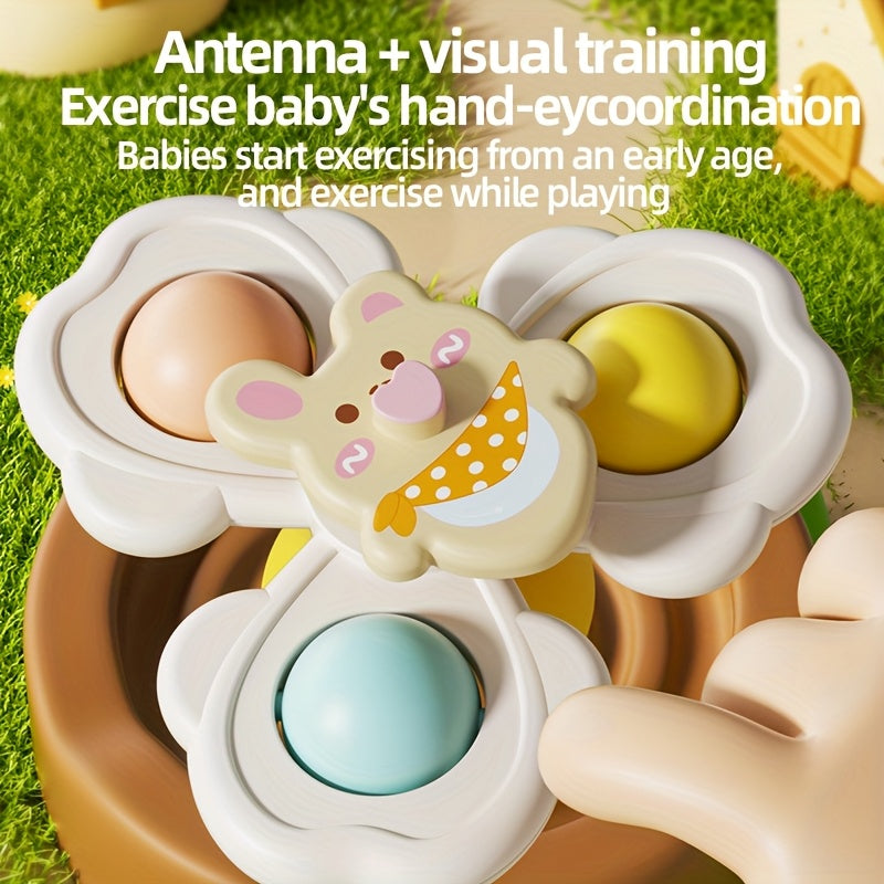 3pcs Kids Bathtub Suction Cup Rotating Toys - Colorful Cartoon Design