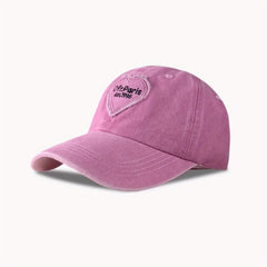 Pink Love Patch Duck Tongue Cap Soft Washed Baseball Cap Sun Hat