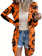 Halloween Pumpkin Face Print Cardigan