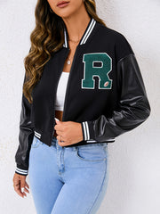 Casual Zipper Baseball Jacket Loose Long Sleeve Baseball Outerwear