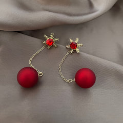 Christmas Snowflake Red Pearl Stud Earrings Long Two Wear Earrings
